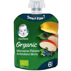 Gerber Pouch Organic pouch Manzana, Pl0átano, Arándano y Mora 90g buzo farmacia
